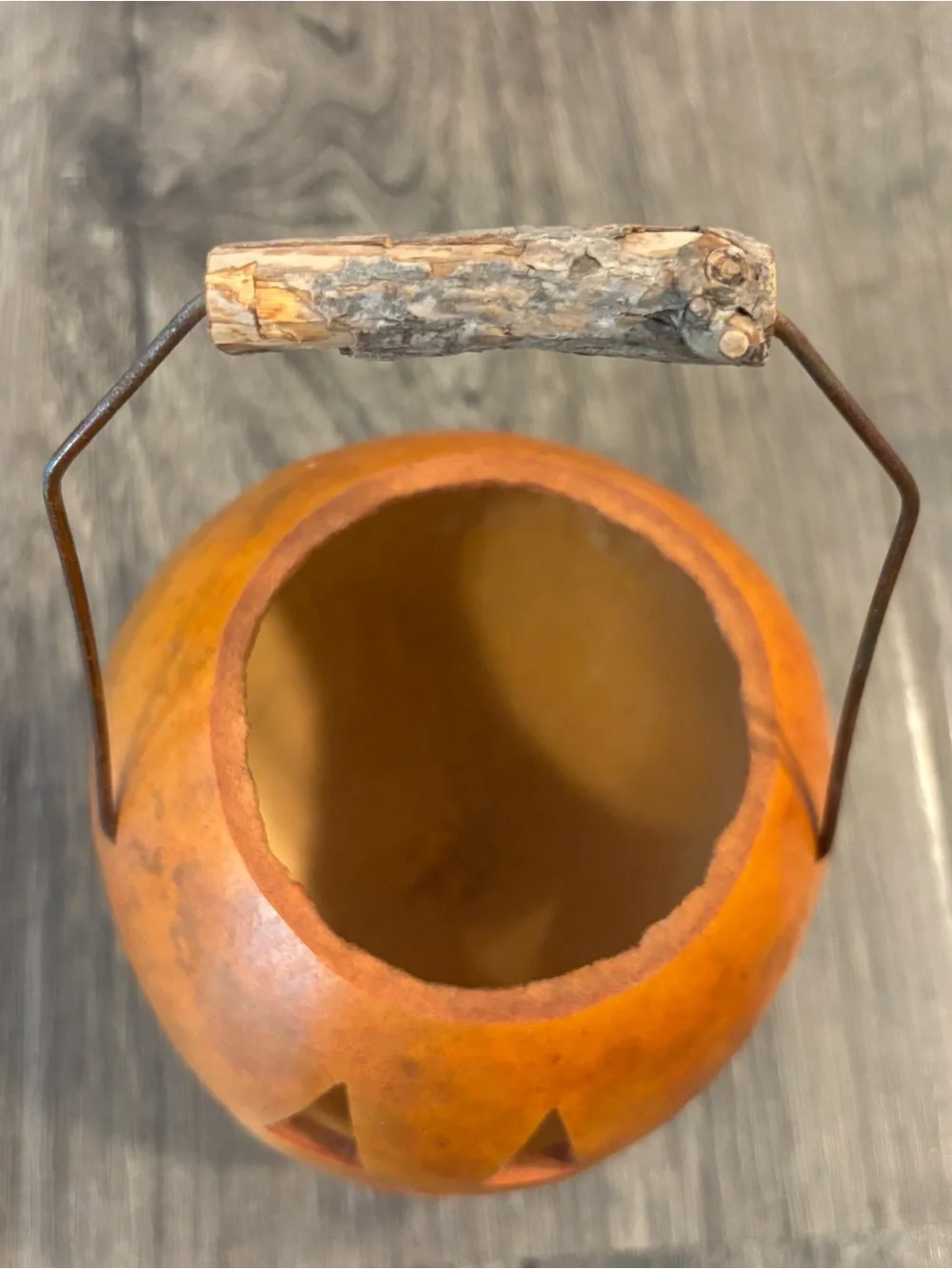 Small Handcrafted Decorative Gourd Jack-O'-Lantern Pumpkin Bucket Halloween